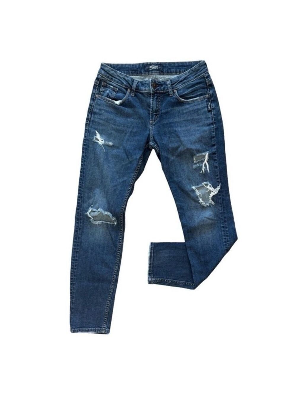 SILVER JEANS Sam Boyfriend Jeans Size 26 Low Rise Distressed Crop